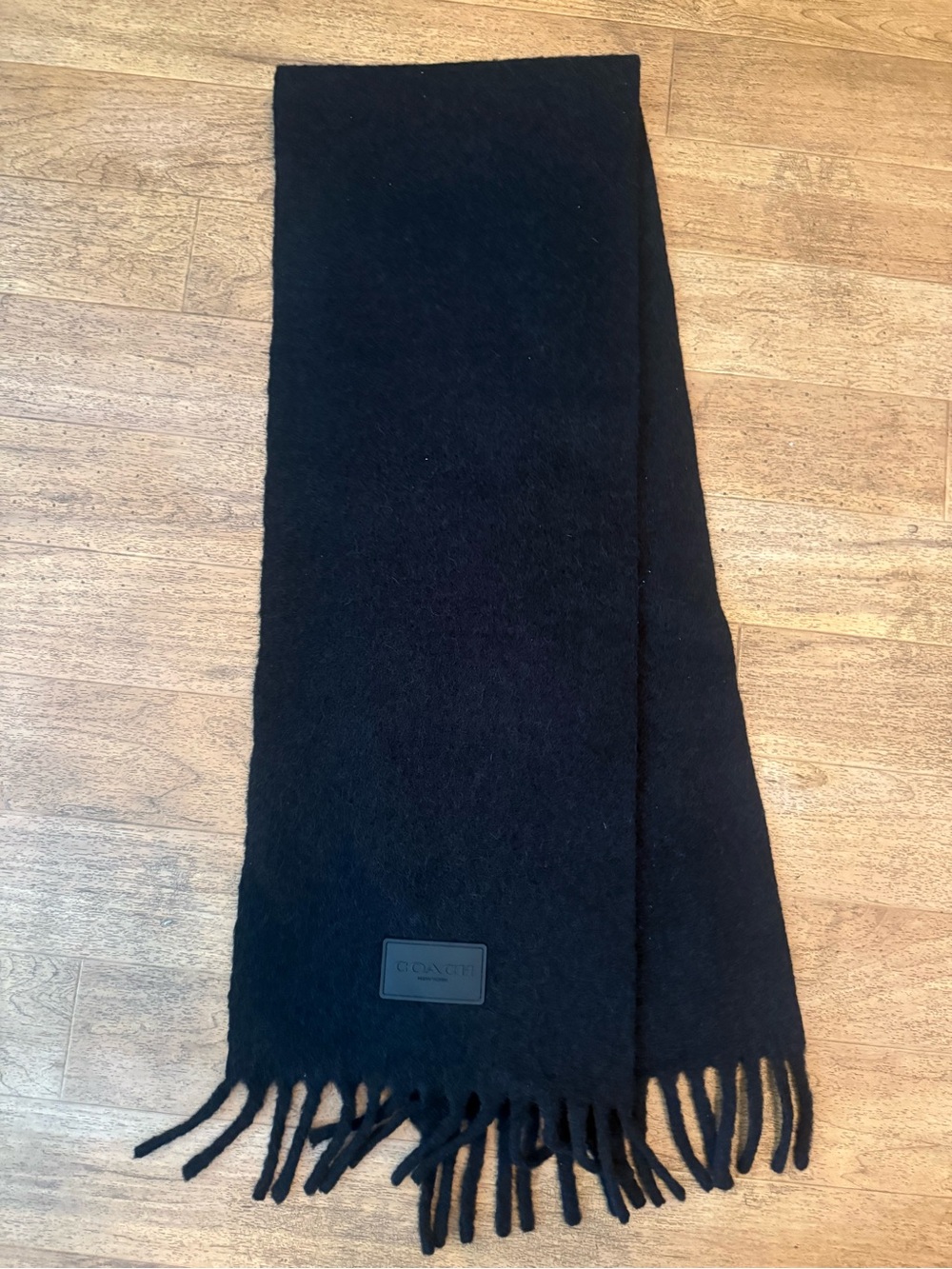 Coach Black Wool Fringe Scarf